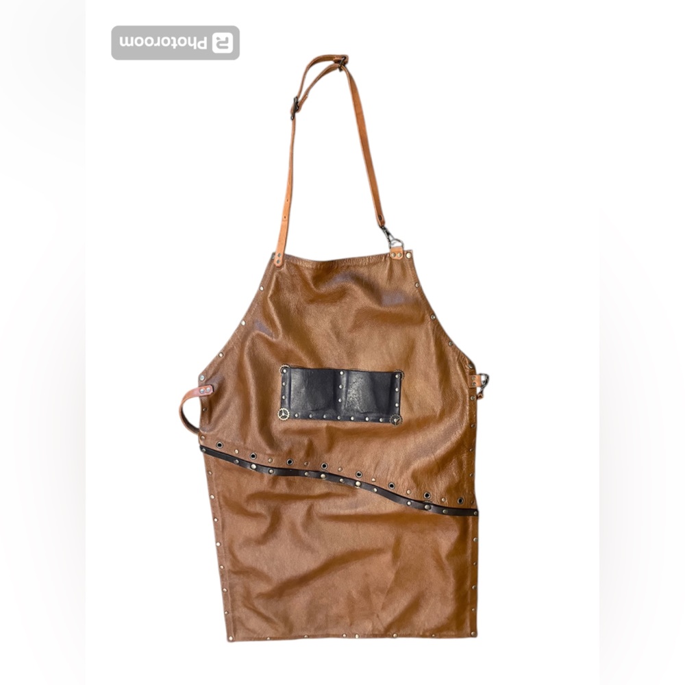 Brown LEATHER cowhide Apron with dark brown Accents new handmade